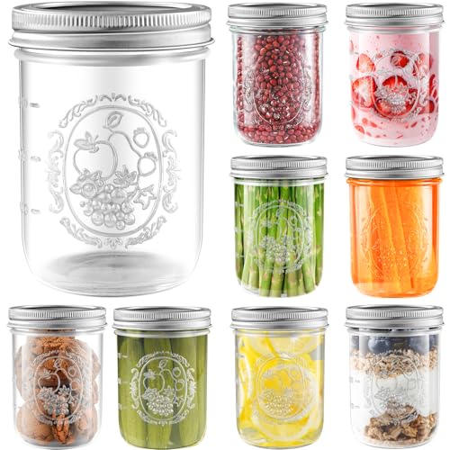 Mason Jars 16 oz with Lids, 9 Pcs Wide Mouth Glass Canning Jars with Airtight Lids and Bands, Overnight Oats Containers for Pickling, Freezing, Preserving, Meal Prep, Jar Decor