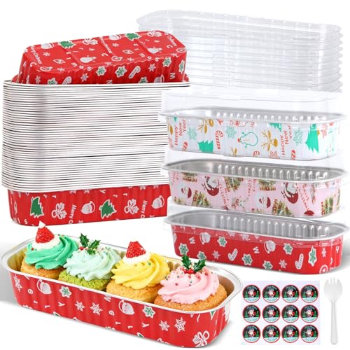 100Pack Mixcolor Christmas Mini Loaf Pans with Lids