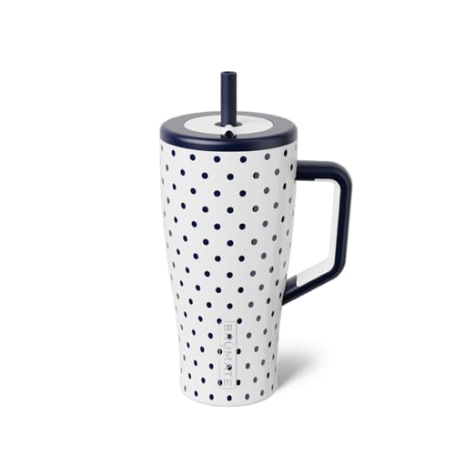 BruMate Era 30 oz Tumbler with Handle & Straw | 100% Leakproof Insulated Water Bottle Tumbler with Lid & Flexible SoftSip Straw | Made of Stainless Steel | Cup Holder Friendly 30oz (White Polka Dots)