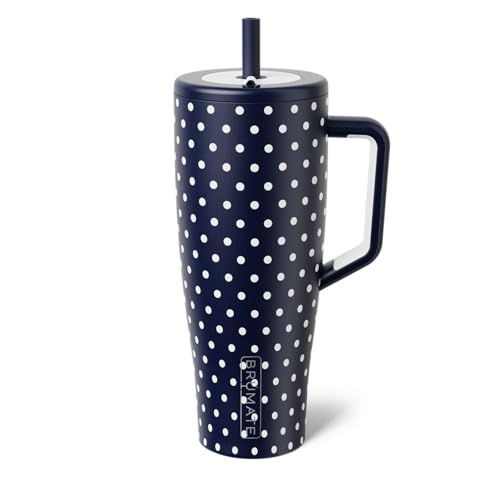 BruMate Era 40 oz Tumbler with Handle and Straw | 100% Leakproof Insulated Water Bottle Tumbler with Lid and Straw | Made of Stainless Steel | Cup Holder Friendly | 40oz (Navy Polka Dots)